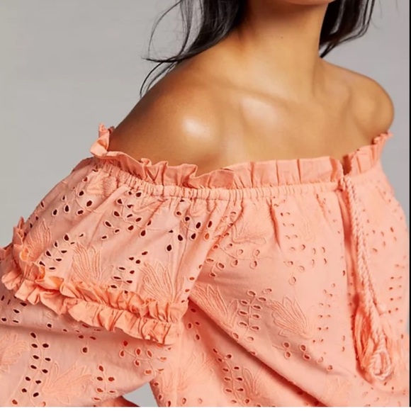 Anthropologie Jane Eyelet Lace Off-The-Shoulder Blouse - Picture 2 of 10